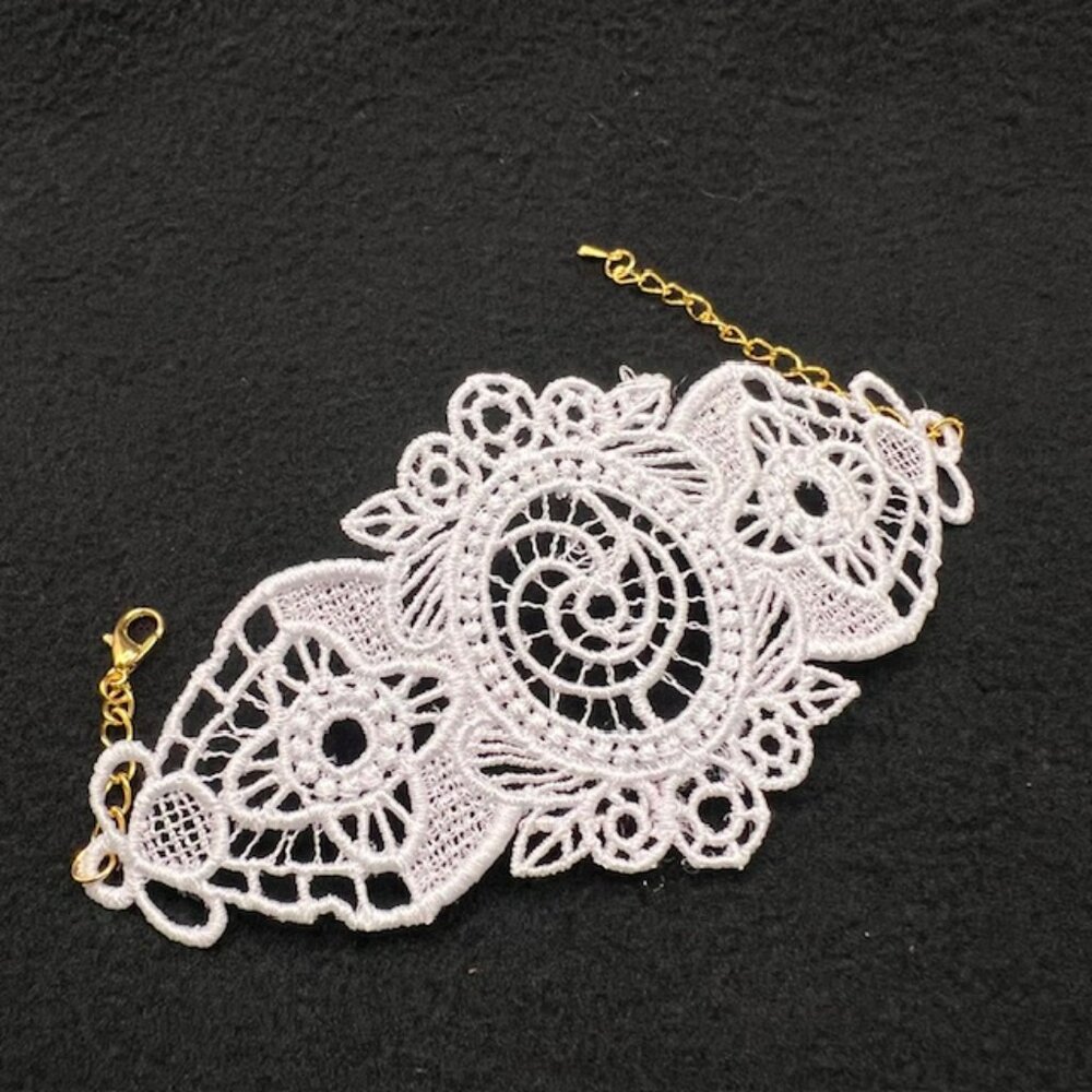 Homemade White Lace Bracelet With Gold Hardware - Picture 2 of 7